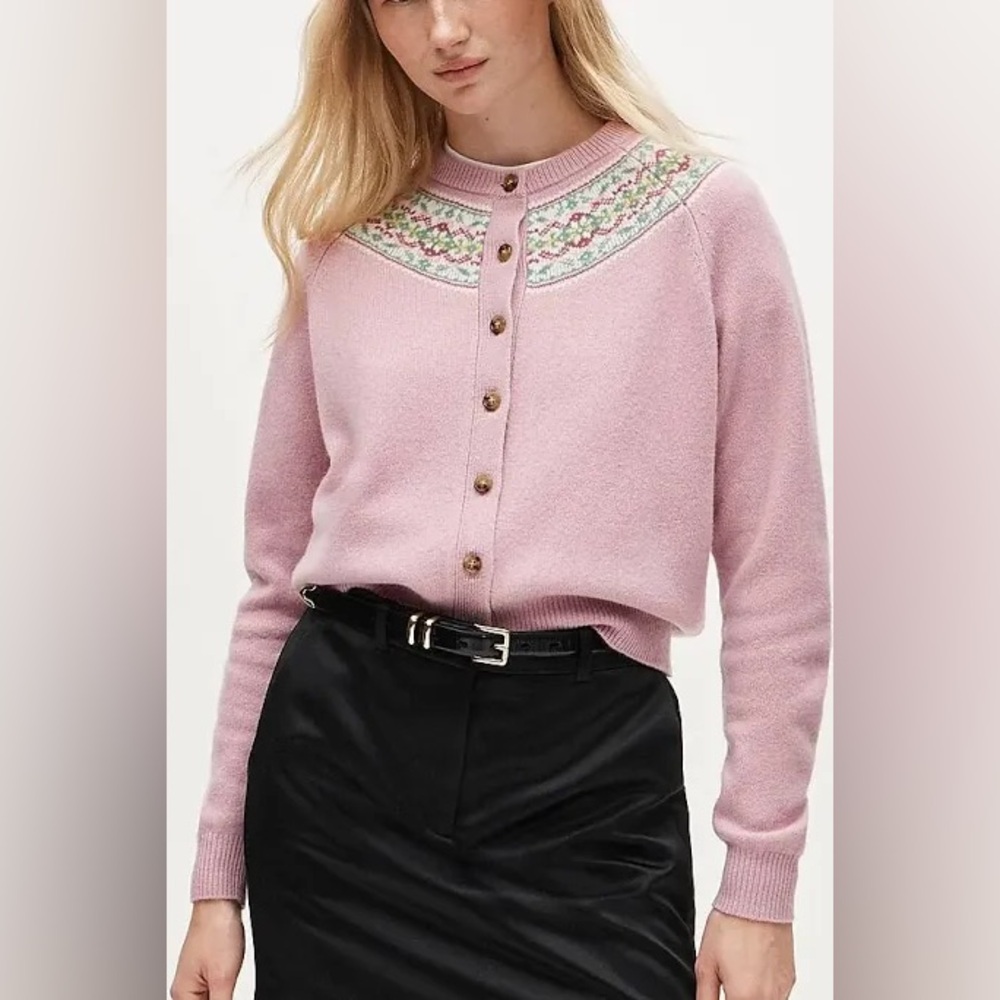 JCREW FAIR ISLE CARDIGAN IN PINK